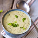 Bowl Of Broccoli And Cheddar Cheese Soup Stock Photo