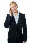 Female Communicating On Phone Stock Photo