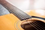 Close Up Acoustic Guitar Detail Stock Photo