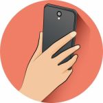 Hand Holding Mobile Phone In Flat Design Style With Blank Screen Stock Photo