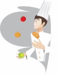 Chef Is Juggling The Food Stock Photo