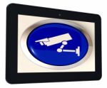 Camera Tablet Shows Cctv And Web Security Stock Photo