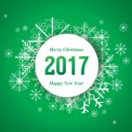 Merry Christmas And Happy New Year With Snow On Green Background Stock Photo