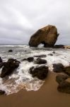 Beautiful Beach Of Santa Cruz, Located In Torres Vedras, Portugal Stock Photo