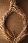 Malt Still Life Rope Flax Frame Sackcloth Background Stock Photo