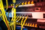 Fiber Optic With Servers In A Technology Data Center Stock Photo