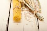 Organic Raw Italian Pasta And Durum Wheat Stock Photo