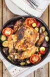 Roasted Chicken With Vegetables Stock Photo