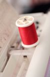 Red Thread In Sewing Machines Shallow Depth Of Field (soft Focus Stock Photo