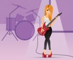 Girl Playing Electric Guitar On Stage Stock Photo