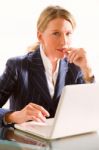 Woman With Laptop Stock Photo