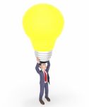 Lightbulb Character Represents Power Source And Businessman 3d R Stock Photo