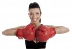 Healthy Woman Practicising Boxing Stock Photo