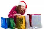 Lady Searching Into Gift Bag Stock Photo