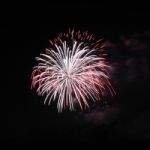 Two Overlap Firework Explode On Night Sky Stock Photo