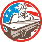 Construction Steel Worker I-beam Usa Flag Circle Stock Photo