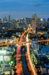 Bangkok Cityscape With Canal At Night Stock Photo