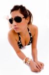 Lying Sexy Woman Wearing Sunglasses Stock Photo