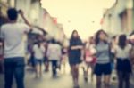 Blurred People Walking On The Street Of Old Town Stock Photo