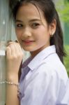 Portrait Of Thai High School Student Uniform Teen Beautiful Girl Happy And Relax, Stock Photo