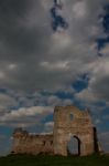 Kremenets Castle Ruins In Clouds Background In Ukraine Stock Photo