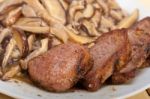 Venison Deer Game Filet And Wild Mushrooms Stock Photo