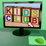 Kids Club Blocks On Computer Shows Childrens Learning Stock Photo