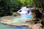 Beautiful Waterfall At Erawan National Park In Kanchanaburi ,tha Stock Photo