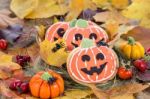 Halloween Decor Pumpkin Cookies Stock Photo