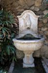 View Of A Fountain In The Alcazaba Fort And Palace Gardens In Ma Stock Photo