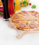 Italian Original Thin Crust  Pepperoni Pizza Stock Photo