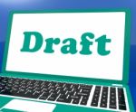 Draft Laptop Shows Outline Document Or Letter Online Stock Photo