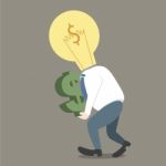 Businessman Light Bulb On Head Get Dollar In Hand Stock Photo