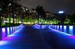 Colorful Bridge And Cityscape At Night In Korea Stock Photo