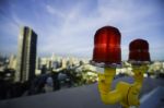 Obstruction Light On Top Roof Of Building Stock Photo