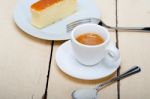 Italian Espresso Coffee And Cheese Cake Stock Photo