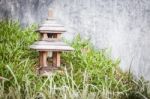 Wooden Lamp Decorated In Garden Stock Photo