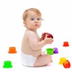 Cute Infant Boy With Apple Stock Photo