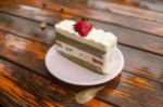 Japanese Matcha Strawberry Short Cake Stock Photo