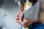 Blues Slide Guitar,electric Guitar Player Performing Song With Slider Stock Photo