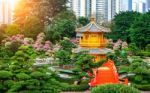 The Golden Pavilion Of Absolute Perfection In Nan Lian Garden In Chi Lin Nunnery, Hong Kong Stock Photo