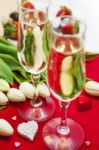 Valentine's Day Sweets And Champagne Setup Stock Photo