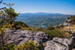 View Of The Blue Ridge Mountains During Fall Season Stock Photo