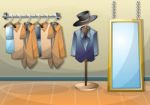 Cartoon  Illustration Interior Clothing Room With Separated Layers Stock Photo