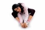 High Angle View Of Female Doing Exercise On White Background Stock Photo