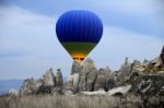 Balloons At Valley In Cappadocia Stock Photo