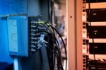 Fiber Optic With Servers In A Technology Data Center Stock Photo