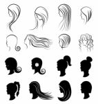 Set Of Women Hairstyles For Beauty Concept Stock Photo