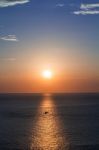 Fishing Boats At Sunset Silhouette Stock Photo