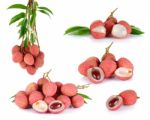 Collection Lychee Or Litchi Isolated On The White Background Stock Photo